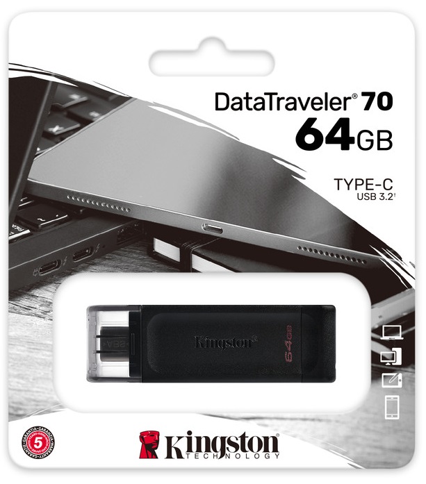 Флеш-накопичувач USB3.2 64GB Type-C Kingston DataTraveler 70 Black (DT70/64GB)